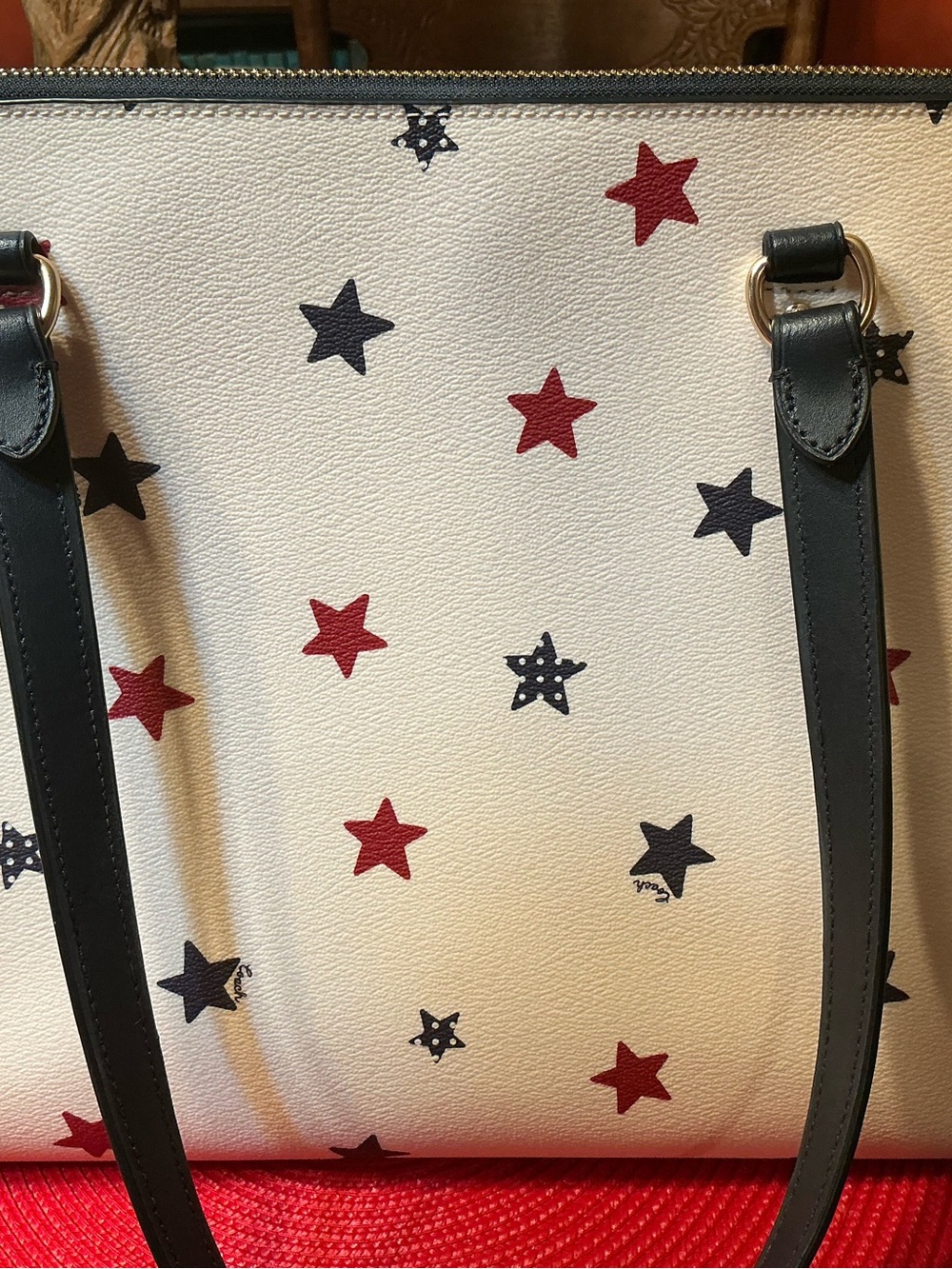 Coach White Tote with Red & Navy Star Print